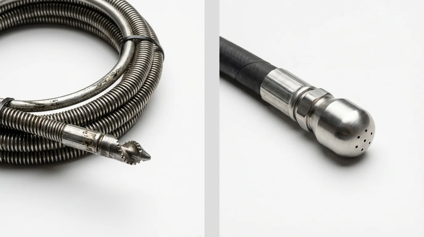 Drain snake cable and hydro jetting nozzle used for drain cleaning in Wyoming, MN