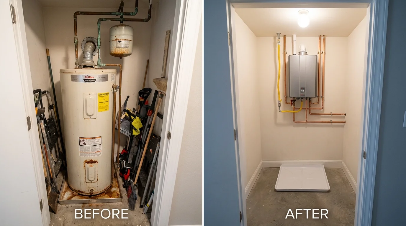 Tank water heater versus wall-mounted tankless unit comparison for Wyoming, MN homeowners