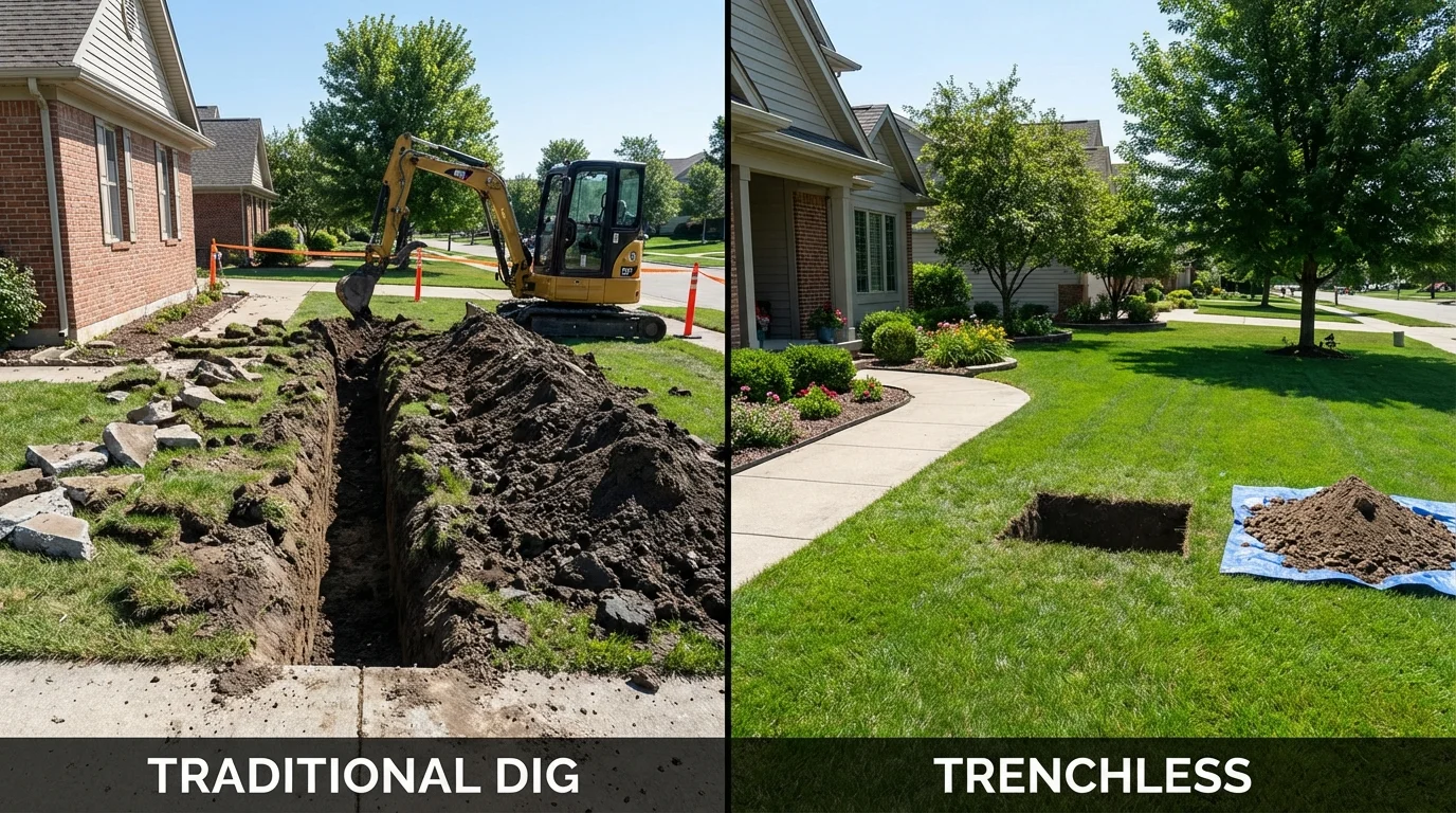 Trenchless sewer repair with minimal yard damage versus traditional excavation in Wyoming, MN
